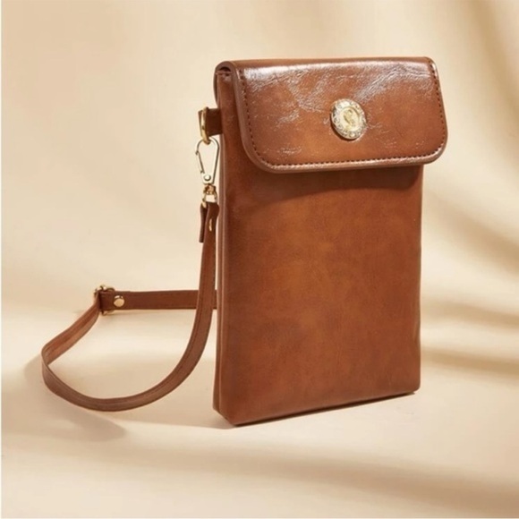 Vegan Leather Rhinestone Decor Crossbody Bag - Picture 5 of 7